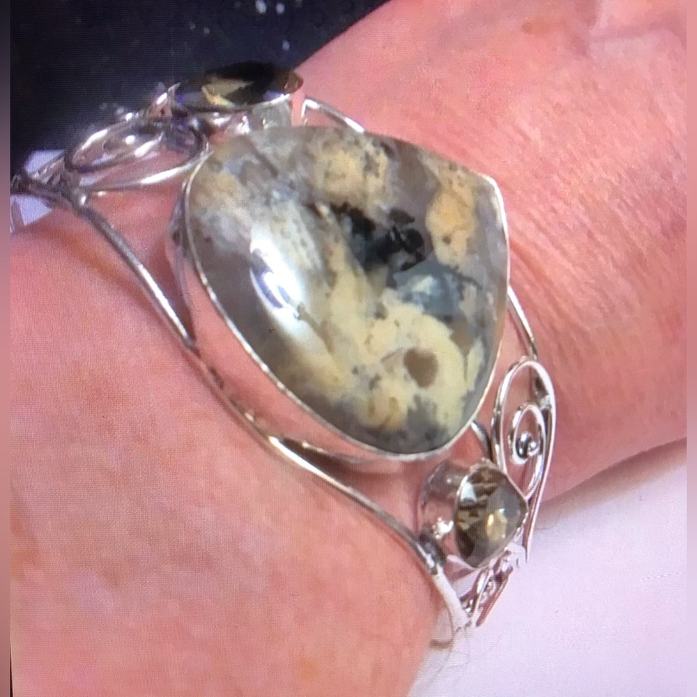 Astrophylite Smokey Topaz 925 Sterling Silver Cuff Bracelet
